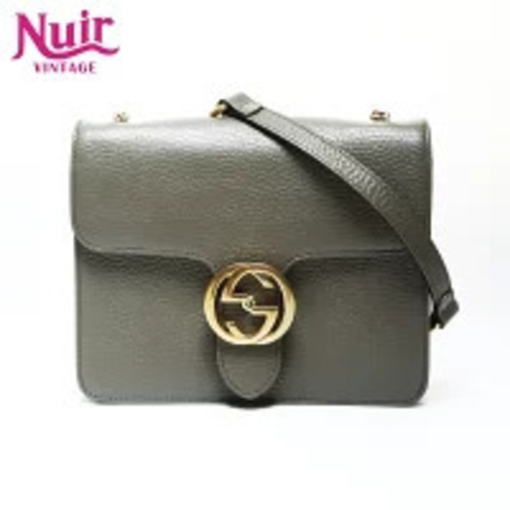 Gucci Interlocking GG Leather Shoulder Bag Gray